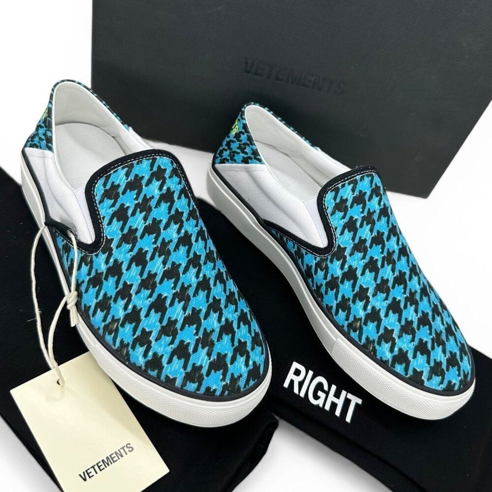 VETEMENTS Babouche Houndstooth Slip On Sneakers EU 36 Blue Italy NWT
